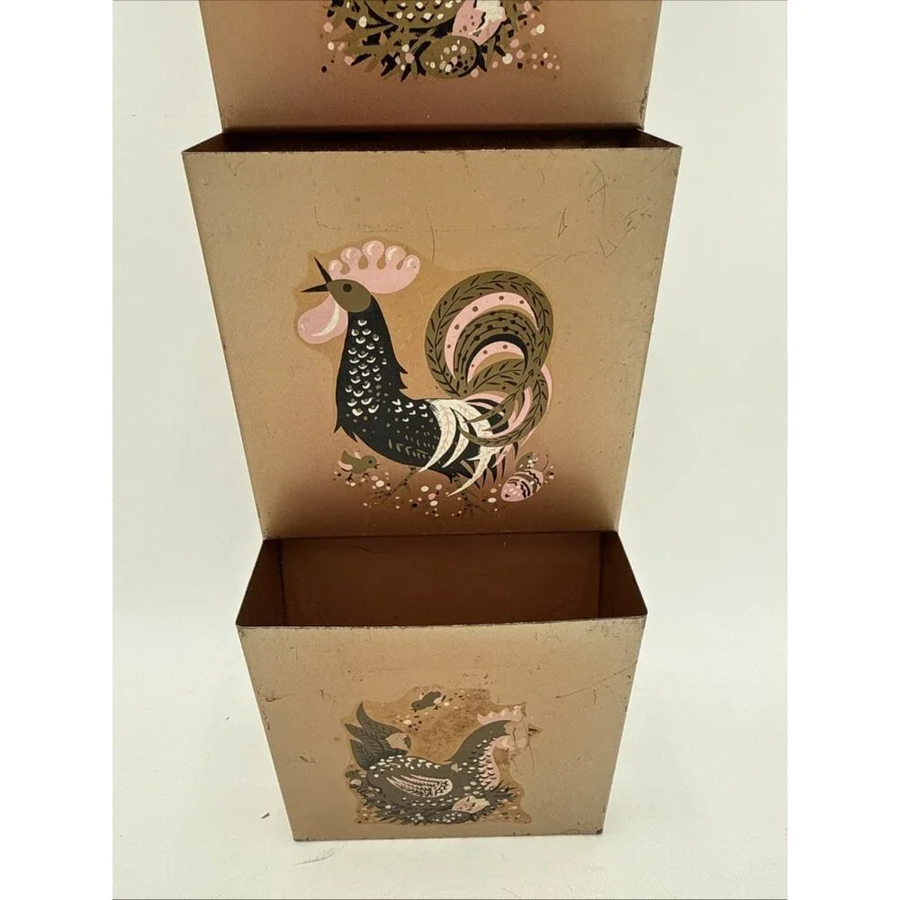 MCM Copper 3 Tier Wall Caddy Letter Mail Holder Roosters Vintage Organizer metal